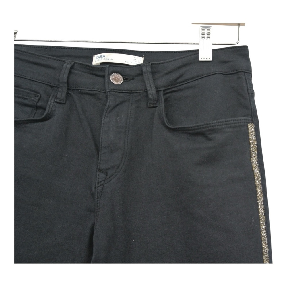 Zara Women's High Rise Denim 🖤 Black with Gold and Gunmetal Accent Rhinestones 💖 - Picture 4 of 11
